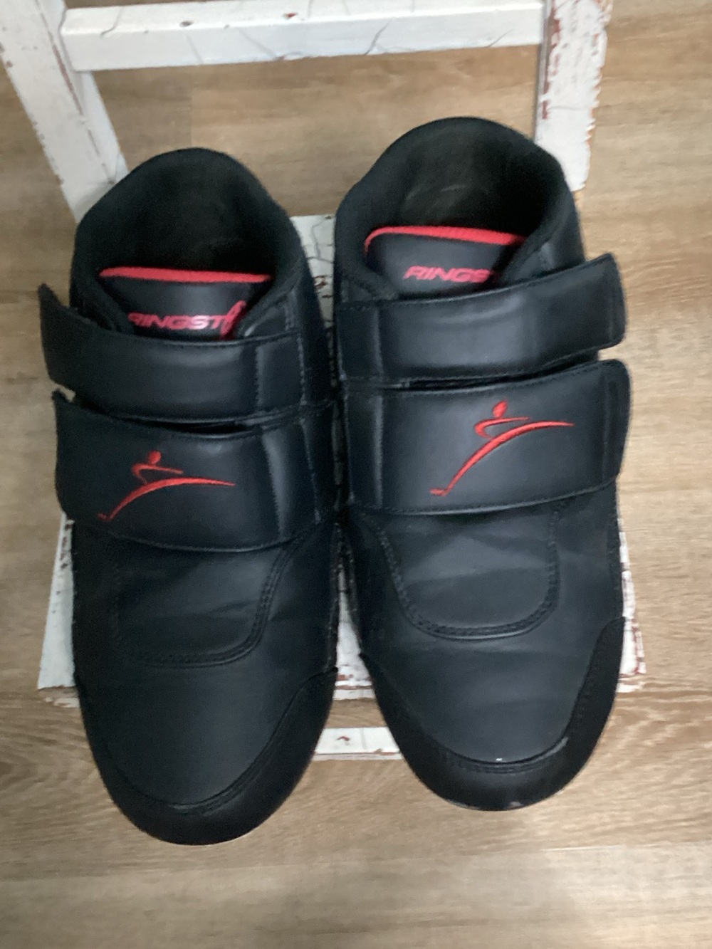 Men's Black Athletic Velcro Shoes with Red Details Size 8 Unisex
